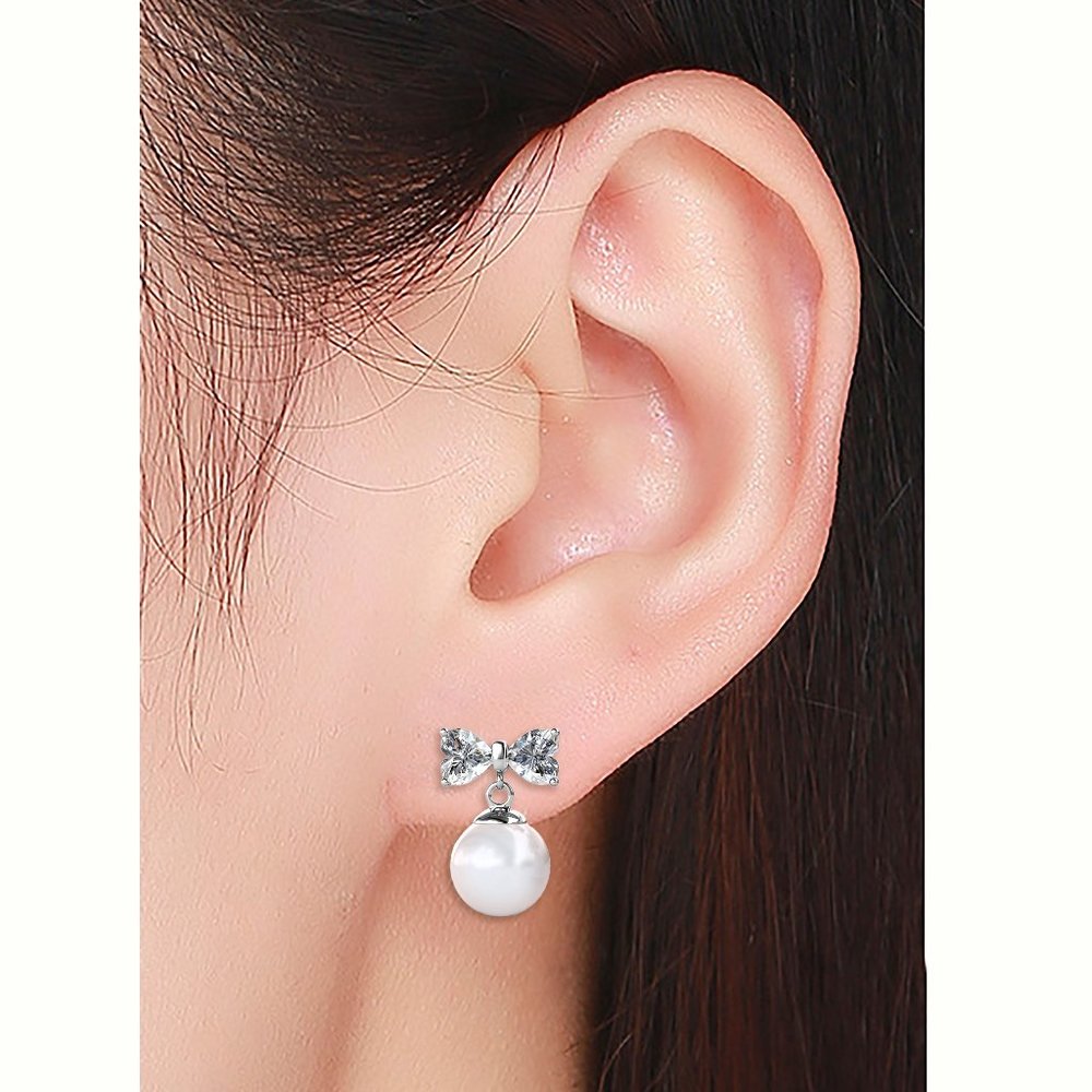 Heart Bow With Pearl Drop Earrings Australian Crystals - Picture 5 of 5